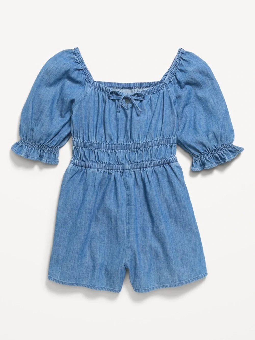 Short-Sleeve Chambray Romper for Girls - Size M